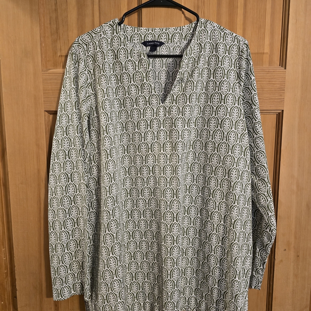 Lands' End Lightweight Leaf Print Blouse Boho Hippie Fall Natural Comfy 1X - Picture 3 of 7